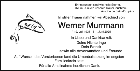 Traueranzeige von Werner Murrmann von Frankenpost