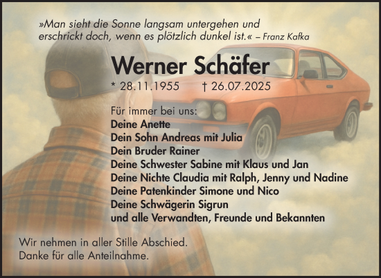 Traueranzeige von Werner Schäfer von Frankenpost