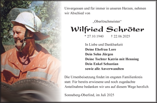 Traueranzeige von Wilfried Schöter von Südthüringer Presse