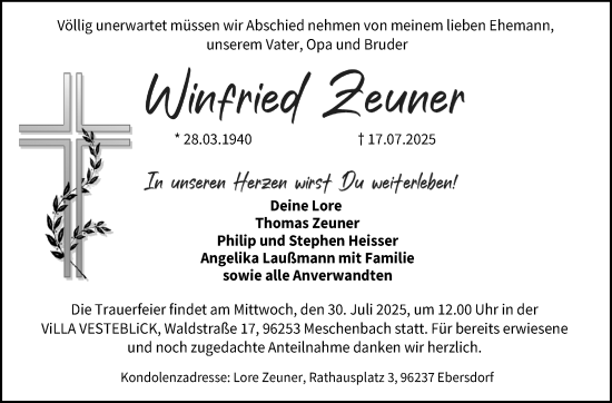 Traueranzeige von Winfried Zeuner von Neue Presse Coburg