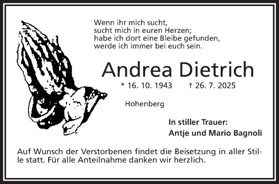 Traueranzeige von Andrea Dietrich von Frankenpost