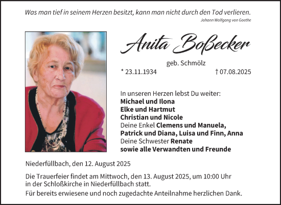 Traueranzeige von Anita Boßecker von Neue Presse Coburg