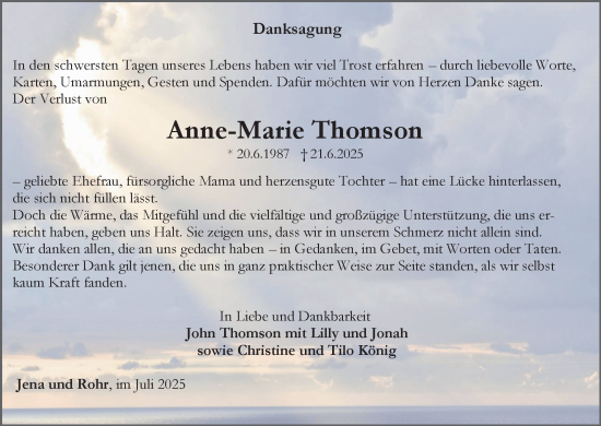 Traueranzeige von Anne-Marie Thomson von Südthüringer Presse