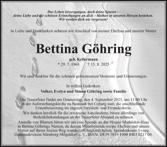 Traueranzeige von Bettina Göhring von Neue Presse Coburg