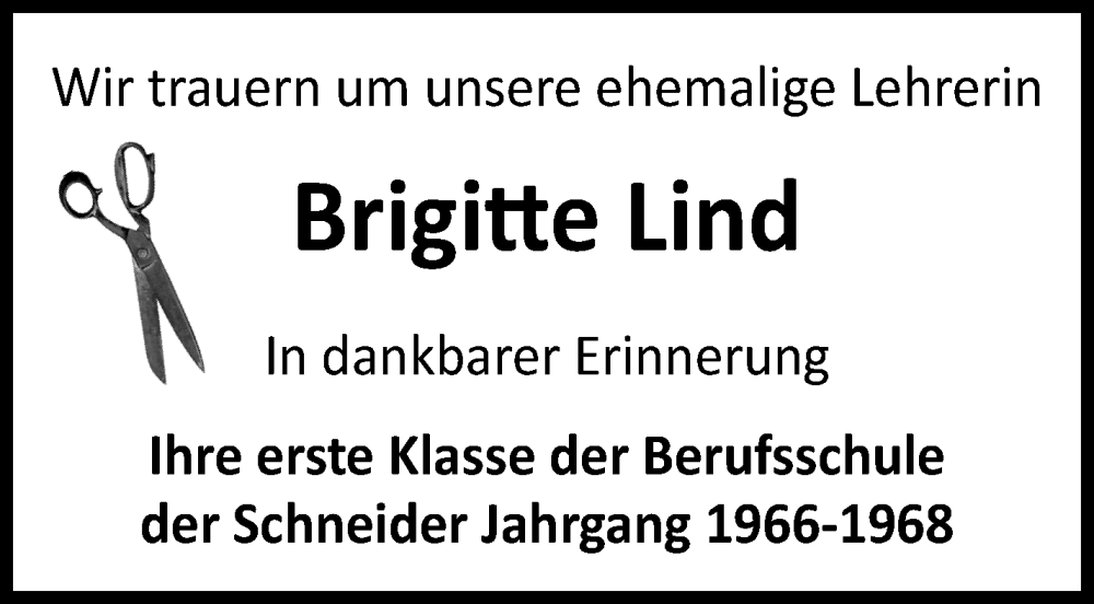  Traueranzeige für Brigitte Lind vom 29.08.2025 aus Südthüringer Presse