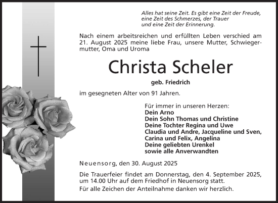 Traueranzeige von Christa Scheler von Neue Presse Coburg