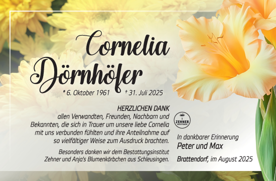 Traueranzeige von Cornelia Dörnhöfer von Südthüringer Presse