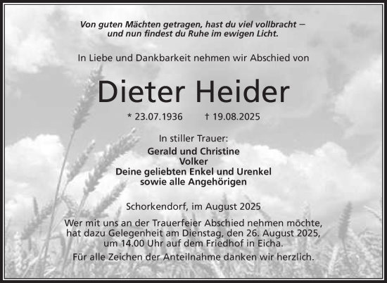 Traueranzeige von Dieter Heider von Neue Presse Coburg