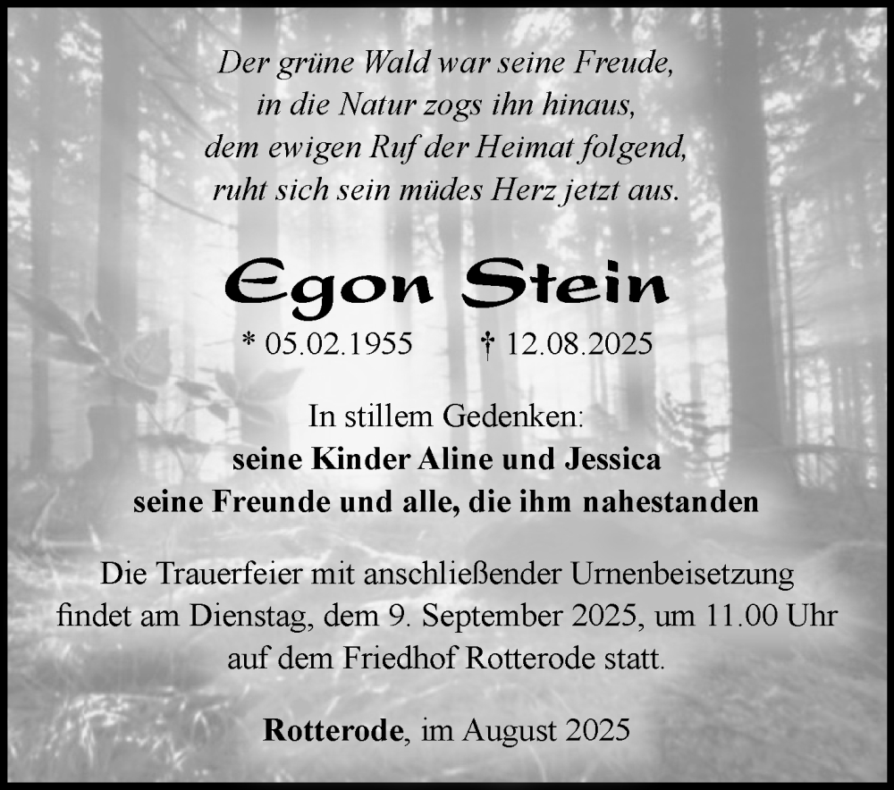  Traueranzeige für Egon Stein vom 30.08.2025 aus Südthüringer Presse