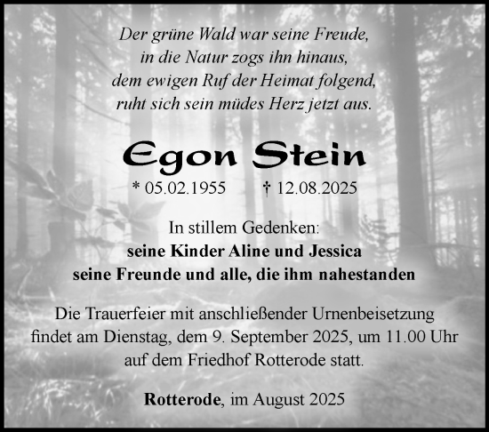 Traueranzeige von Egon Stein von Südthüringer Presse