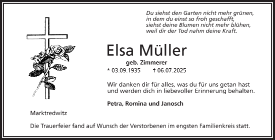 Traueranzeige von Elsa Müller von Frankenpost