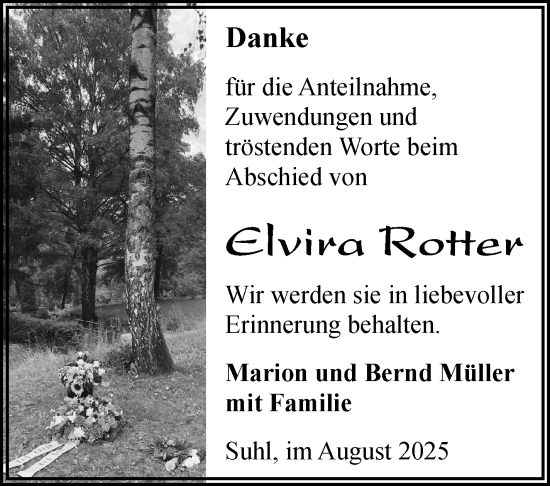 Traueranzeige von Elvira Rotter von Südthüringer Presse