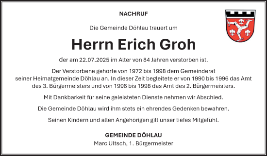 Traueranzeige von Erich Groh von Frankenpost