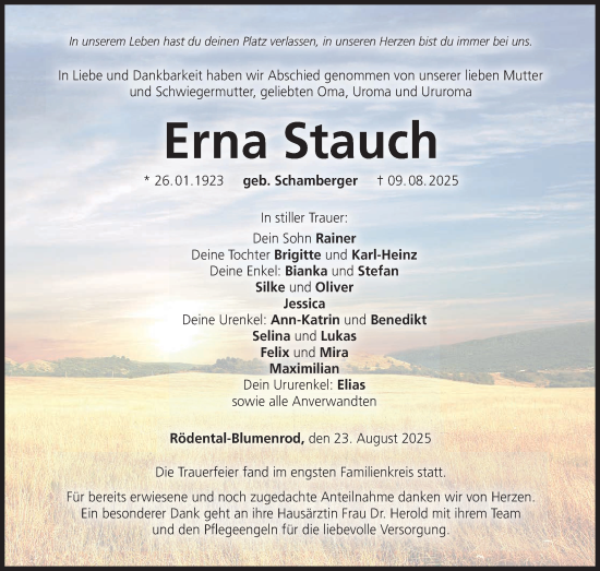 Traueranzeige von Erna Stauch von Neue Presse Coburg