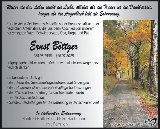 Traueranzeige von Ernst Böttger von Südthüringer Presse