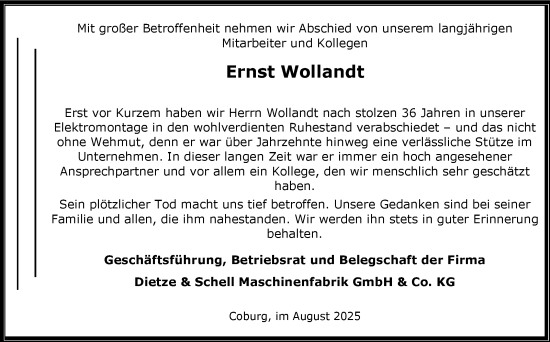 Traueranzeige von Ernst Wollandt von Neue Presse Coburg