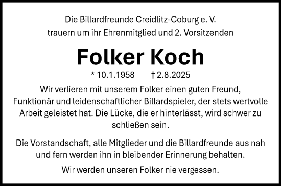 Traueranzeige von Folker Koch von Neue Presse Coburg