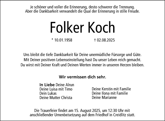 Traueranzeige von Folker Koch von Neue Presse Coburg