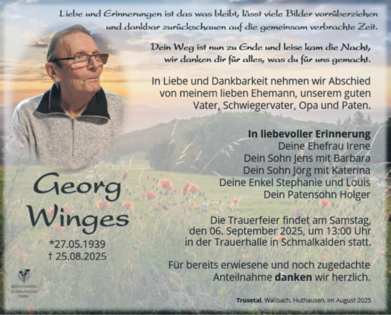 Traueranzeige von Georg Winges von Südthüringer Presse