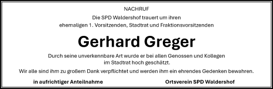 Traueranzeige von Gerhard Greger von Frankenpost