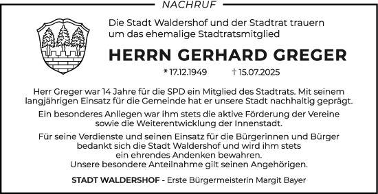 Traueranzeige von Gerhard Greger von Frankenpost