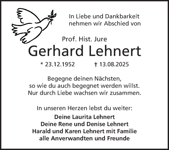 Traueranzeige von Gerhard Lehnert von Neue Presse Coburg