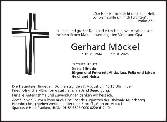 Traueranzeige von Gerhard Möckel von Südthüringer Presse