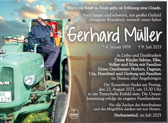 Traueranzeige von Gerhard Müller von Südthüringer Presse