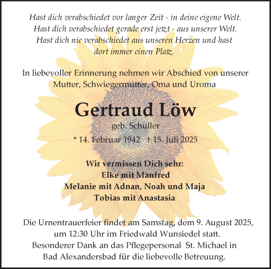 Traueranzeige von Gertraud Löw von Frankenpost
