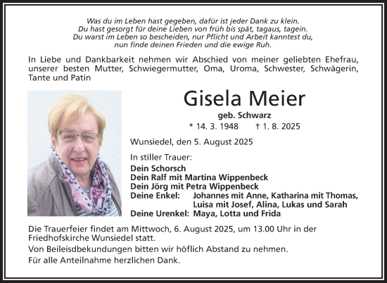 Traueranzeige von Gisela Meier von Südthüringer Presse