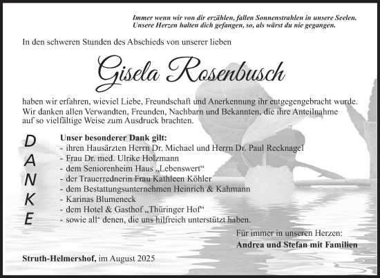Traueranzeige von Gisela Rosenbusch von Südthüringer Presse