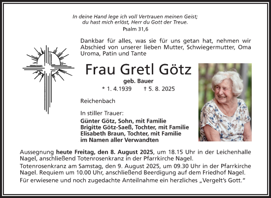 Traueranzeige von Gretl Götz von Frankenpost