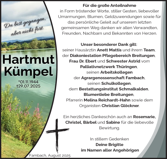 Traueranzeige von Hartmut Kümpel von Südthüringer Presse