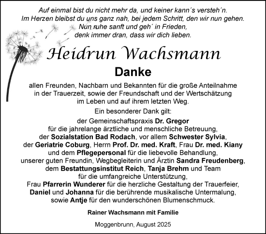 Traueranzeige von Heidrun Wachsmann von Neue Presse Coburg