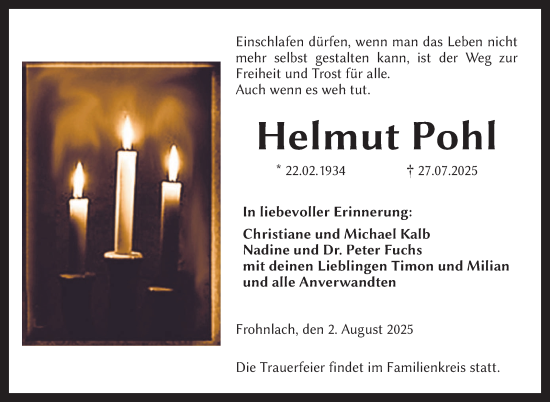 Traueranzeige von Helmut Pohl von Neue Presse Coburg
