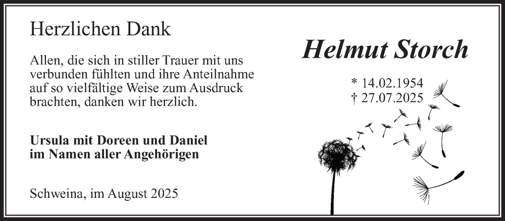  Traueranzeige für Helmut Storch vom 29.08.2025 aus Südthüringer Presse