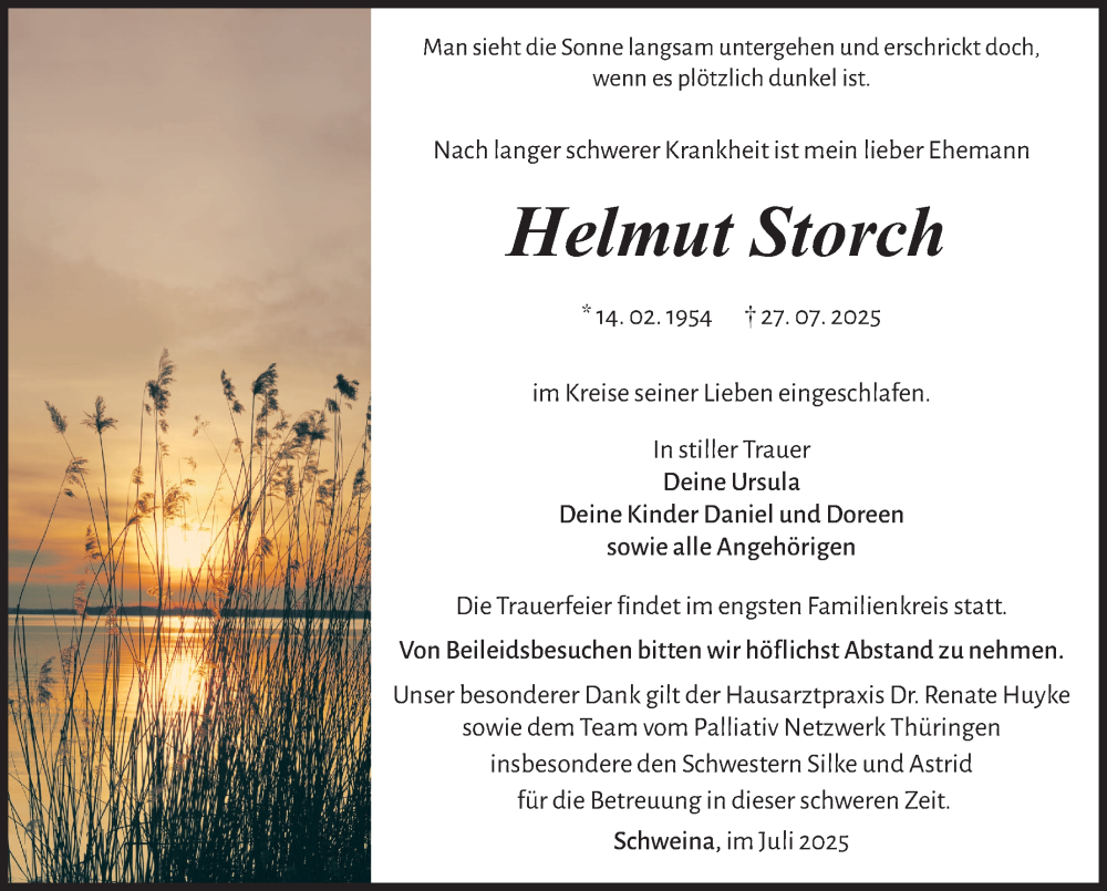  Traueranzeige für Helmut Storch vom 07.08.2025 aus Südthüringer Presse