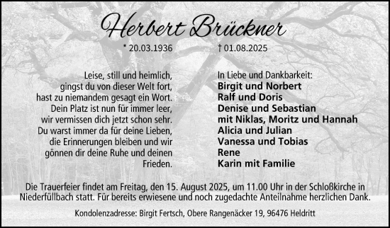 Traueranzeige von Herbert Brückner von Neue Presse Coburg