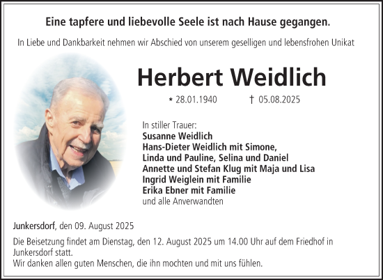 Traueranzeige von Herbert Weidlich von Neue Presse Coburg