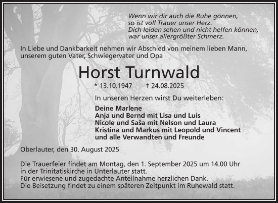 Traueranzeige von Horst Turnwald von Neue Presse Coburg