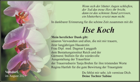 Traueranzeige von Ilse Koch von Südthüringer Presse