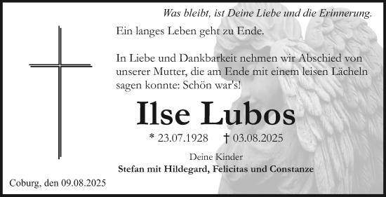 Traueranzeige von Ilse Lubos von Neue Presse Coburg