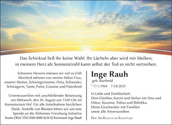Traueranzeige von Inge Rauh von Frankenpost