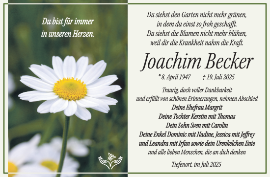 Traueranzeige von Joachim Becker von Südthüringer Presse