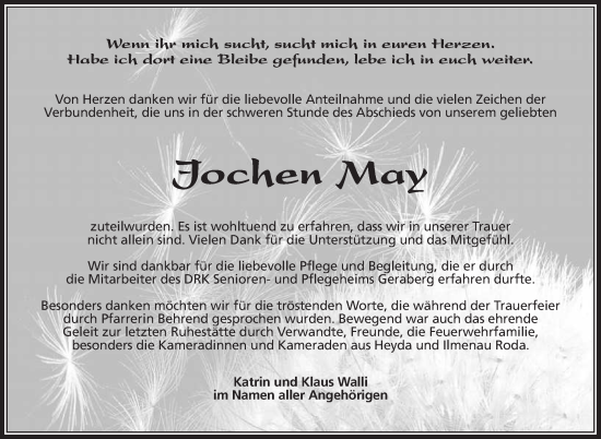 Traueranzeige von Jochen May von Südthüringer Presse