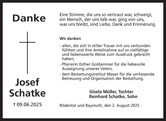 Traueranzeige von Josef Schatke von Neue Presse Coburg