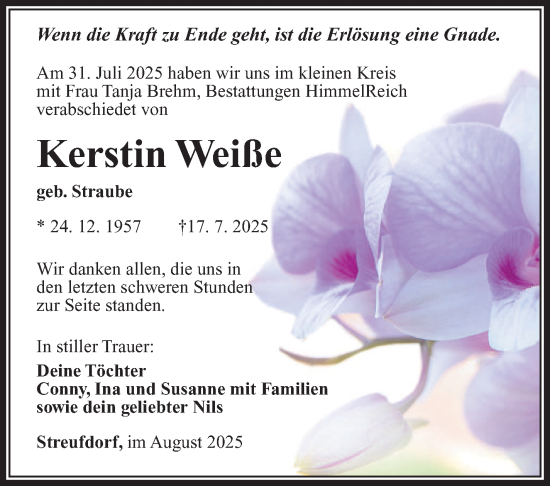 Traueranzeige von Kerstin Weiße von Südthüringer Presse
