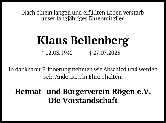 Traueranzeige von Klaus Bellenberg von Neue Presse Coburg