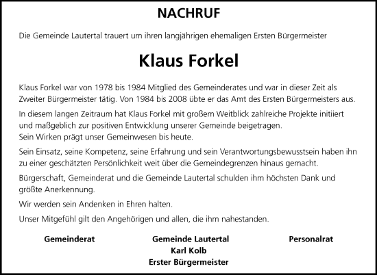 Traueranzeige von Klaus Forkel von Neue Presse Coburg