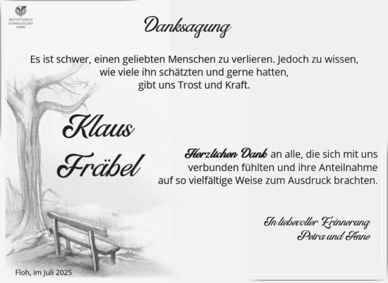 Traueranzeige von Klaus Fräbel von Südthüringer Presse